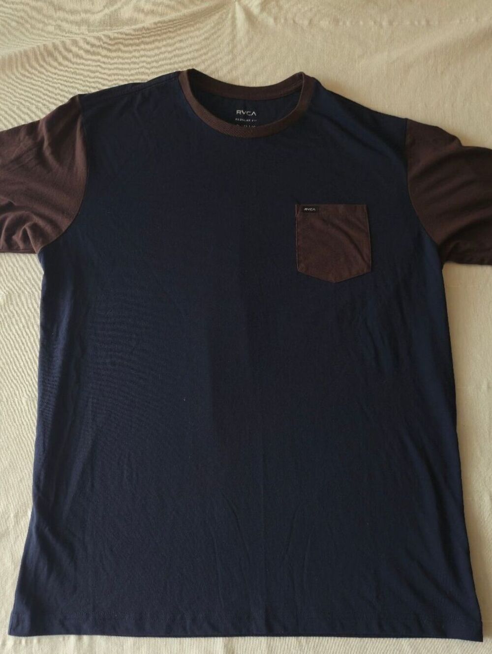 RVCA Regular Fit XL Navy and Brown Colorblock T-Shirt with Pocket